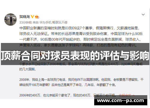 顶薪合同对球员表现的评估与影响